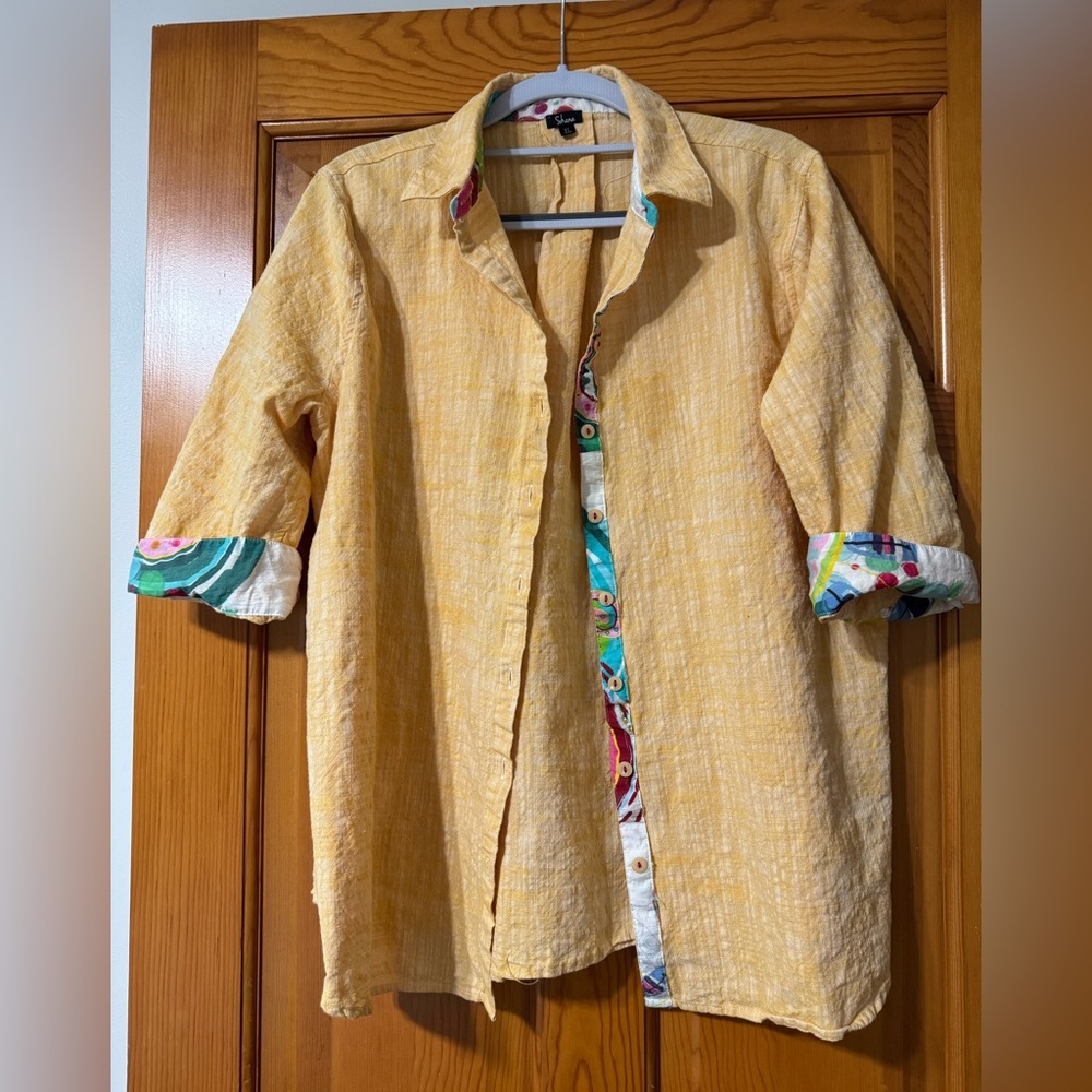 Shana Yellow Women's Blouse with Multicolor Accents